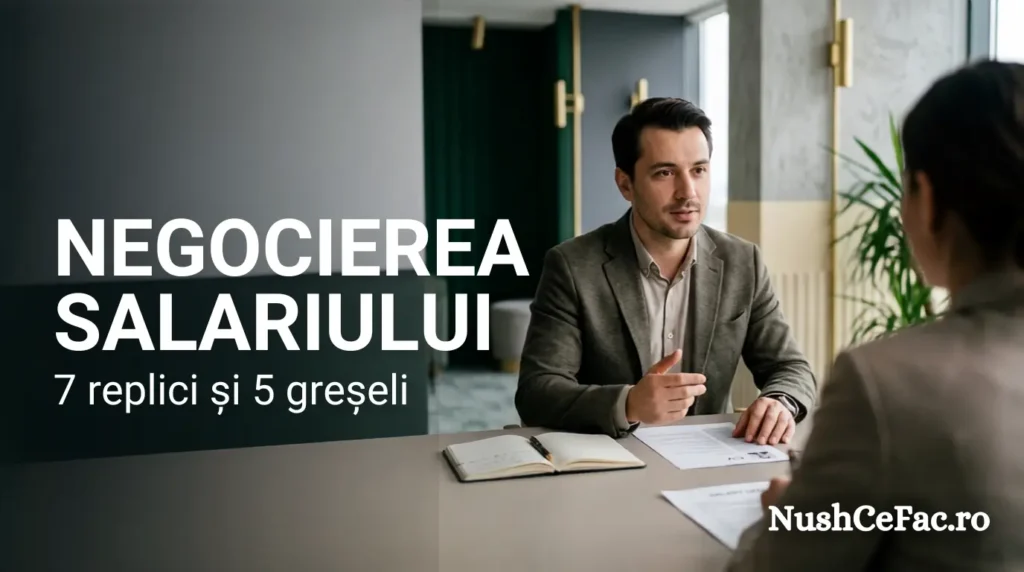 Negocierea salariului la interviu, ilustrată printr-o discuție profesională între candidat și recrutor