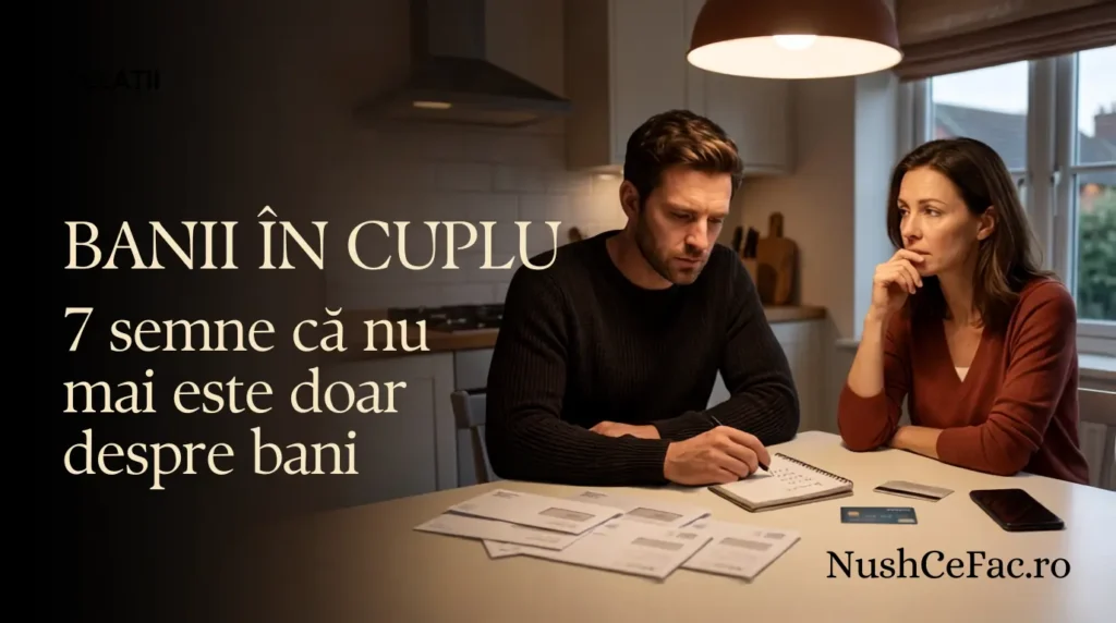 Banii în cuplu ilustrați prin tensiune, facturi și lipsă de încredere între parteneri