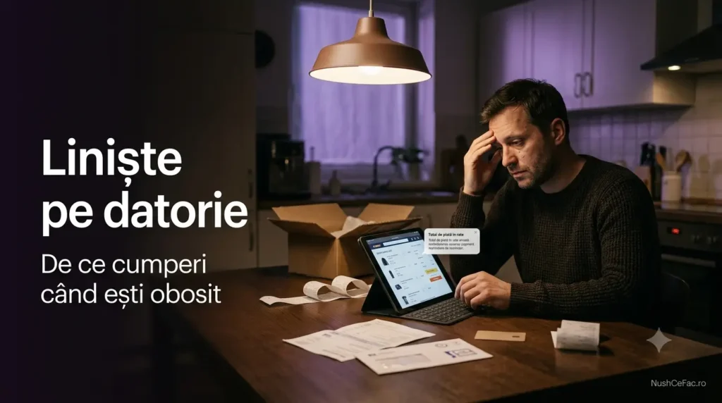 Liniște pe datorie ilustrată prin cumpărături online, rate și oboseală financiară